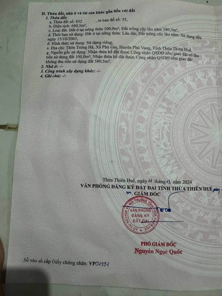 Đất nền thôn Trừng Hà, Vinh Phú, 680.5m² chỉ 1.05 tỷ - Cơ hội đầu tư tuyệt vời!