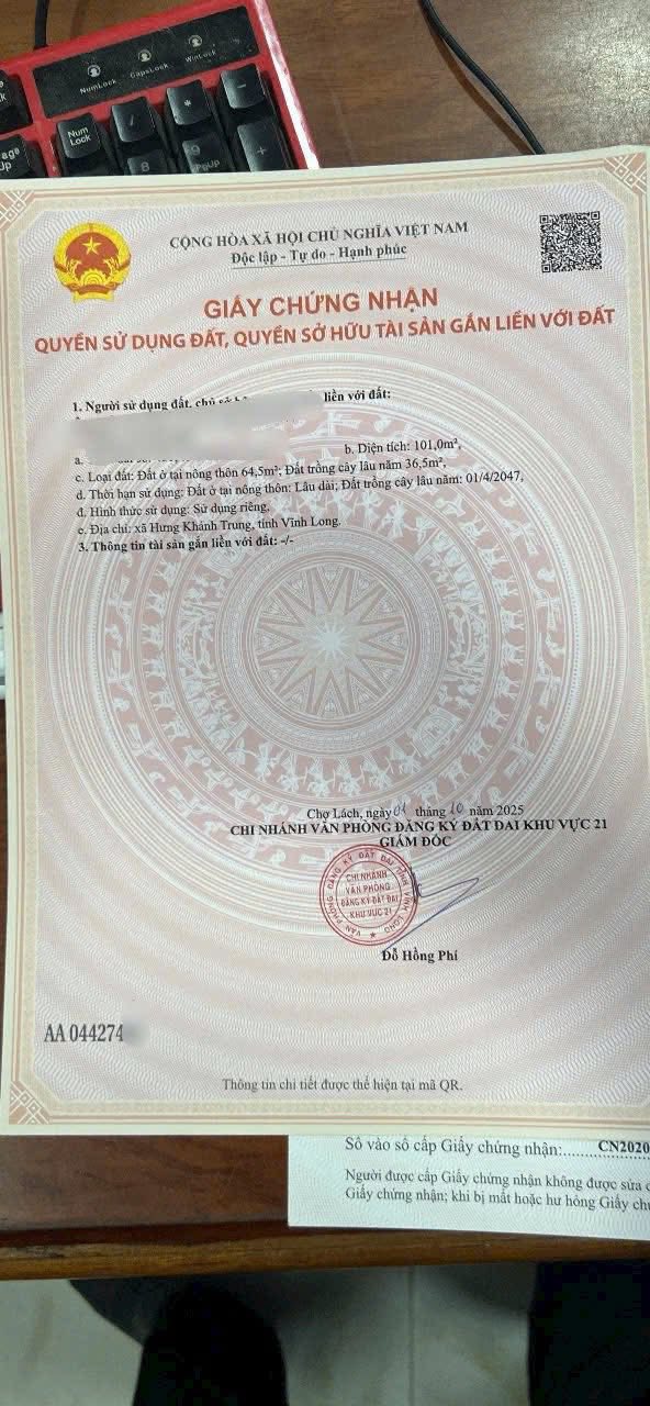 Đất nền Vĩnh Hoà, Chợ Lách 100m² giá 200 triệu - Cơ hội đầu tư tuyệt vời!