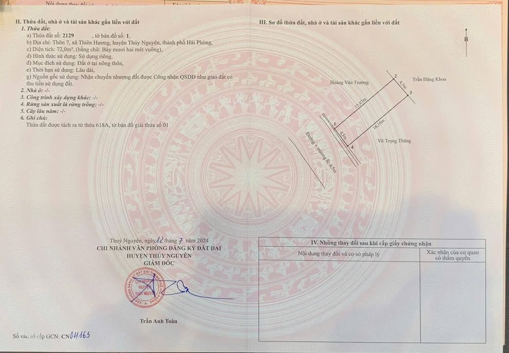 Đất thổ cư tại xã Thiên Hương, Thủy Nguyên 72m² giá 2 tỷ - Đường ô tô tránh nhau thoải mái!