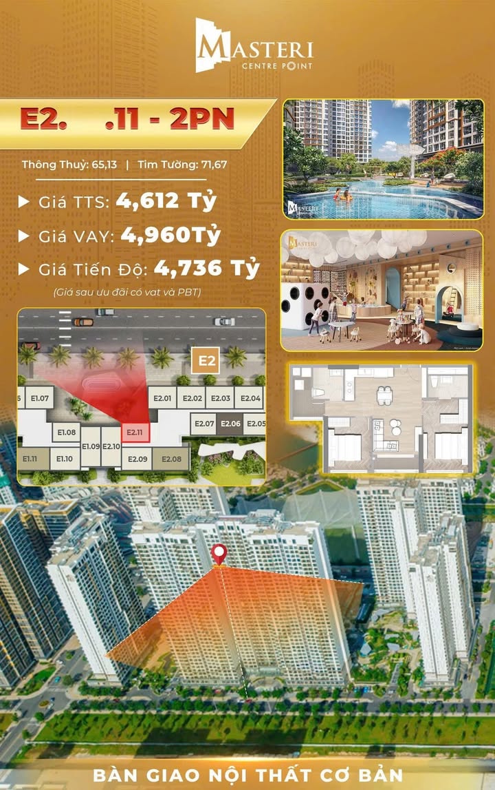 Căn hộ 2PN Masteri Centre Point Quận 9 giá 4.6 tỷ - Đầu tư sinh lời hấp dẫn!