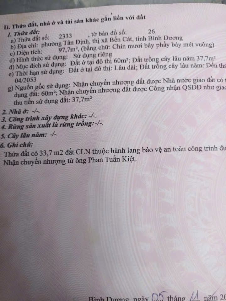 Đất thổ cư 91m² Tân Định, Bến Cát - Giá chỉ 1.5 tỷ, cơ hội đầu tư hấp dẫn!