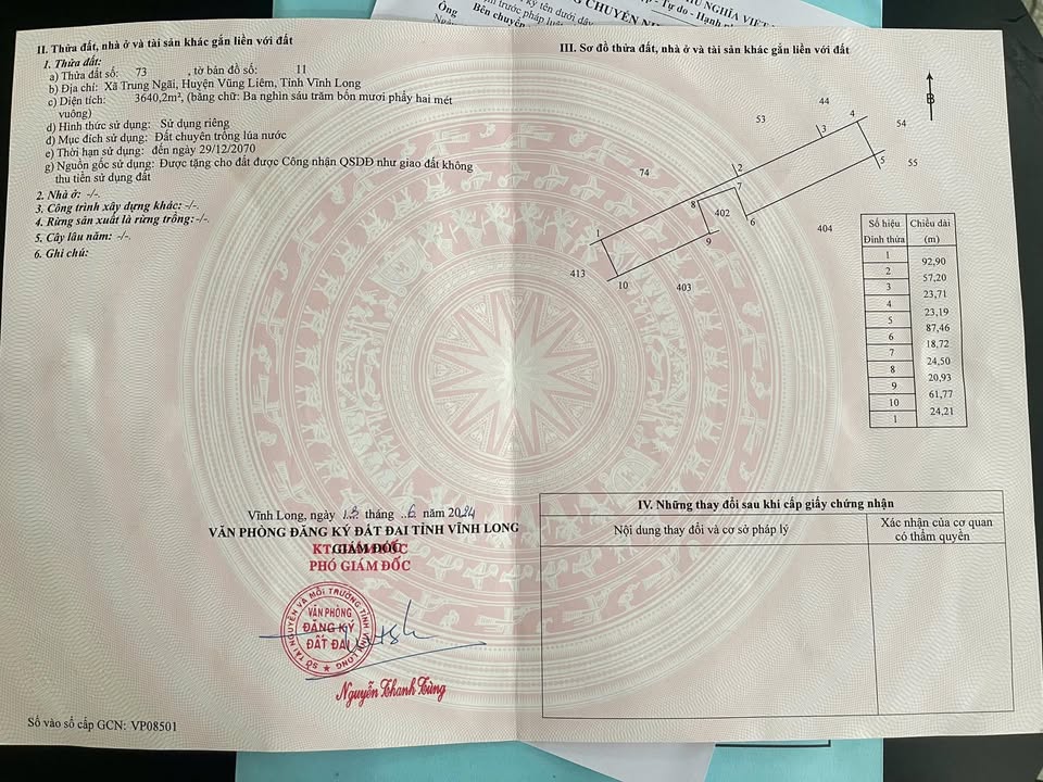 Đất ruộng 3640m² Trung Ngãi, Vũng Liêm - Giá thỏa thuận, vị trí thuận lợi!