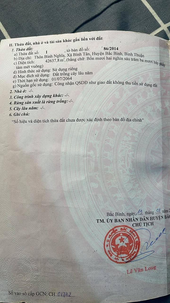 Đất Farm 42,000m² tại Xã Sông Lũy - Mặt tiền đường Nguyễn Trãi - Giá thỏa thuận!