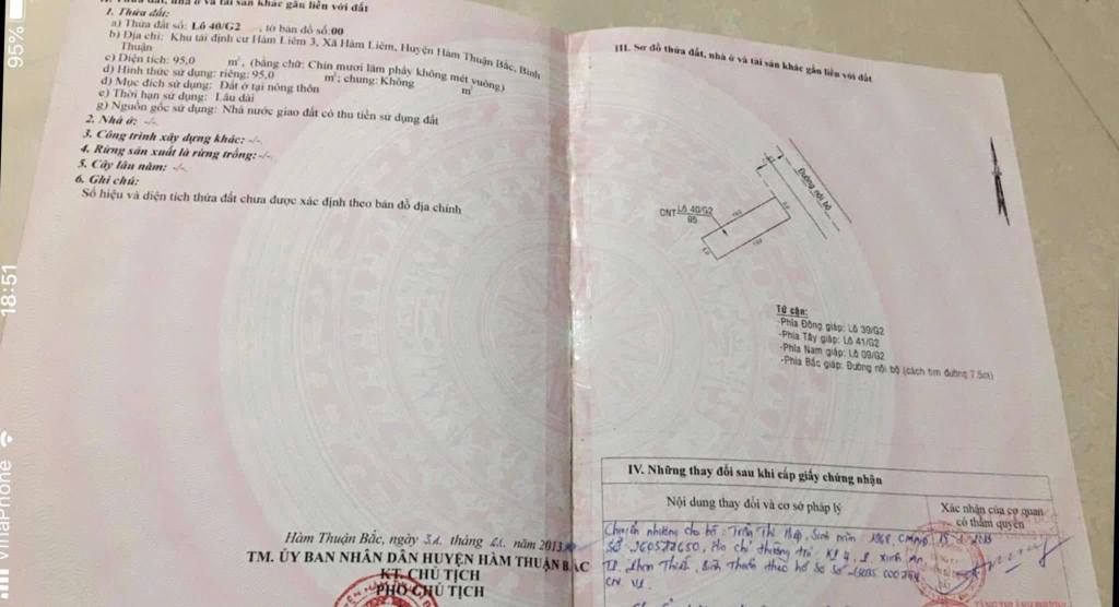 Đất thổ cư 95m² mặt tiền nhựa Hàm Liêm - Giá chỉ 1 tỷ - Đầu tư sinh lời!