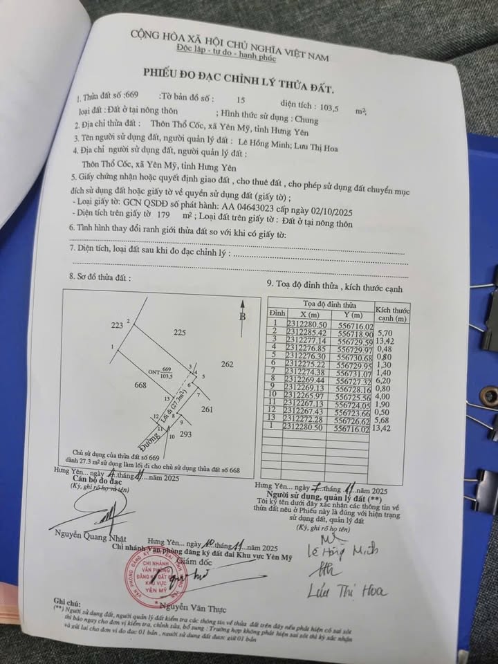 Đất thổ cư Tân Lập, Yên Mỹ 74m² giá 1.3 tỷ - Pháp lý rõ ràng
