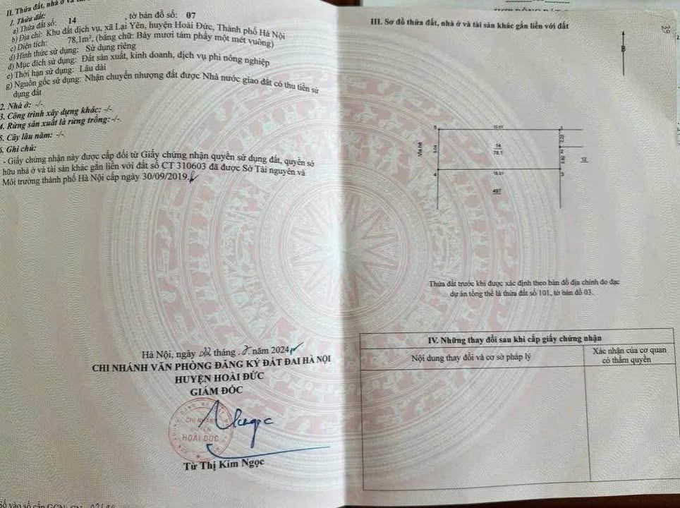 Lô đất dịch vụ Lại Yên 78m² giá 1.3 tỷ - Sổ đỏ chính chủ, bán nhanh!