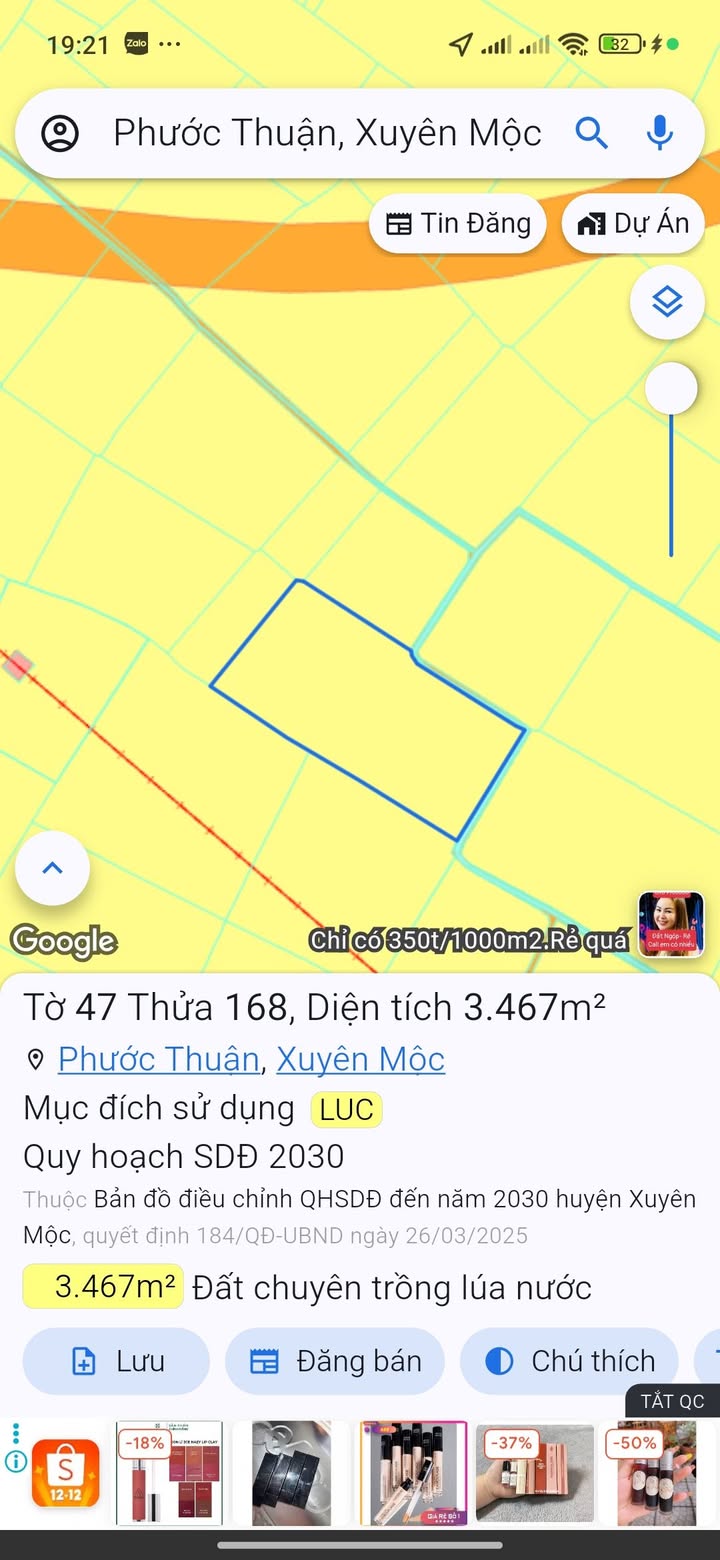 Đất ruộng lúa 18.000m² tại Phước Thuận giá chỉ 1 tỷ - Cơ hội đầu tư tốt!