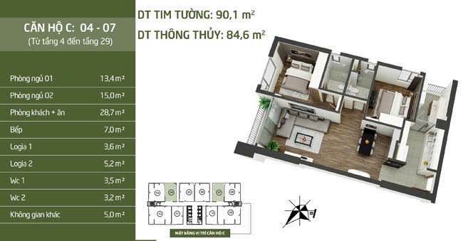 Căn hộ 2PN Tòa N03T2 Taseco Ngoại Giao Đoàn 85m² giá 10.99 tỷ - Sổ hồng chính chủ