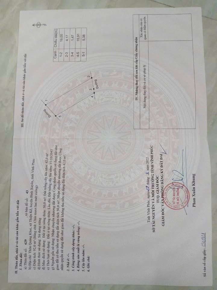 Đất thổ cư 190m² tại Thiện Kế, Bình Xuyên - Mặt tiền 3 hướng, giá chỉ 3 tỷ!