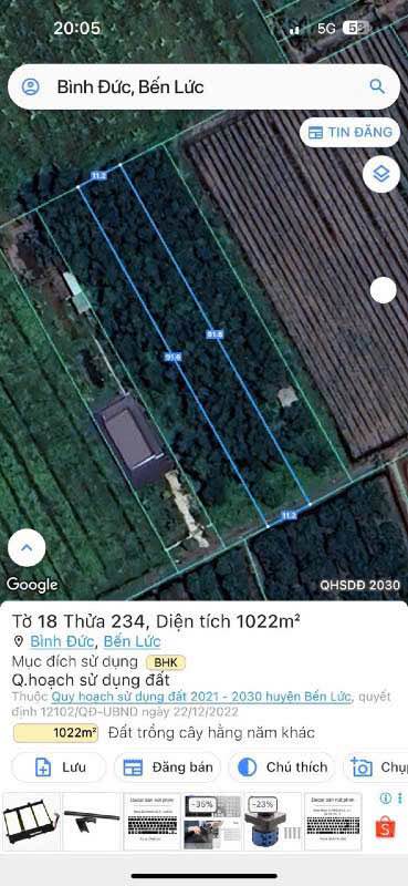 Đất vườn 1022m² tại Bình Đức, Bến Lức, Long An - Giá chỉ 500 triệu, sổ đỏ chính chủ!