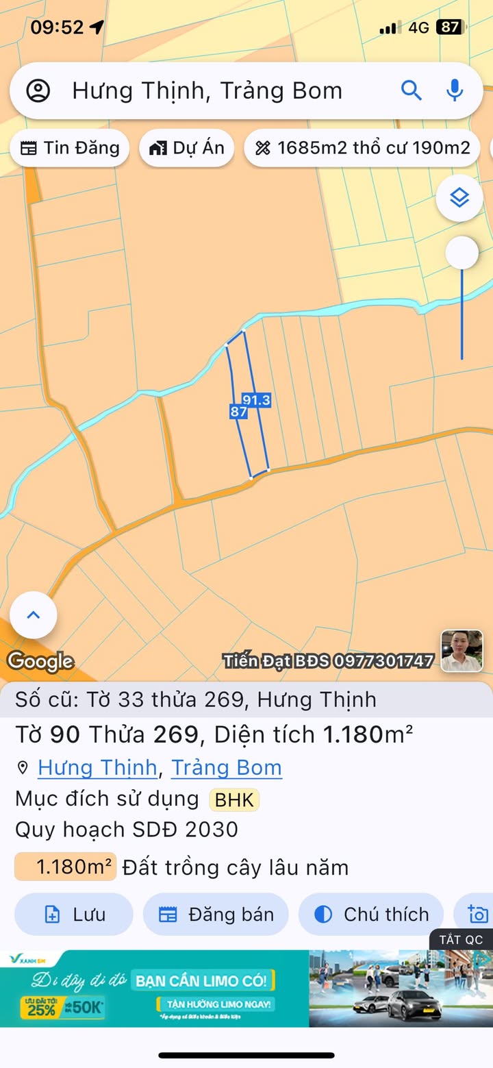 Đất nền 1,2 sào xã Hưng Thịnh Đồng Nai giá 1,1 tỷ - Cơ hội đầu tư hấp dẫn!
