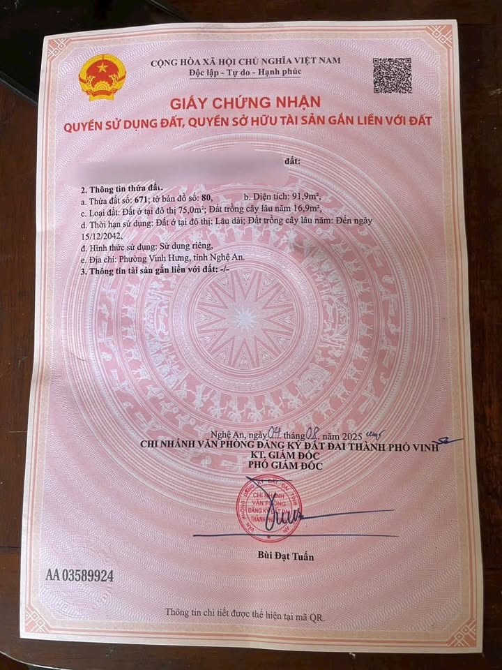 Bán đất Nghi Liên Vinh 92m² giá 2 tỷ - Vị trí đẹp, tiềm năng đầu tư!