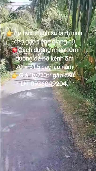 Đất nền Ấp Hòa Thạnh, Bình Ninh, Chợ Gạo 2205m² giá 1.77 tỷ - Đầu tư sinh lời ngay!