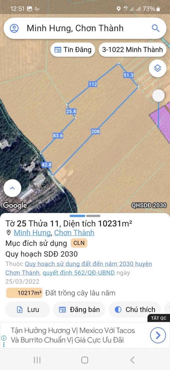 Đất Farm 1 Héc tại Chơn Thành - Diện tích 10.000m² - Đầu tư sinh lời ngay!