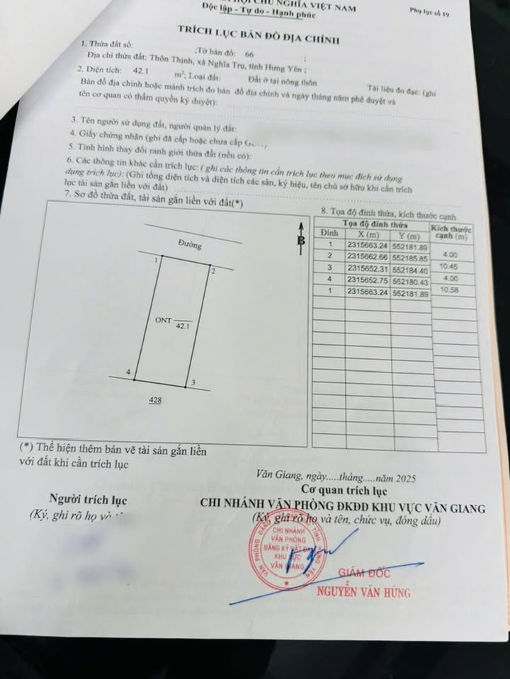 Đất Thổ Cư 42m² Thôn Thịnh - Nghĩa Trụ - Hưng Yên giá 1.5 tỷ - Đầu tư sinh lời lý tưởng!