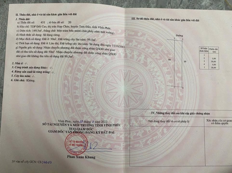 Đất nền thổ cư Đồi Cao, Hợp Châu, Tam Đảo 149.5m² giá 2 tỷ - Đầu tư sinh lời!