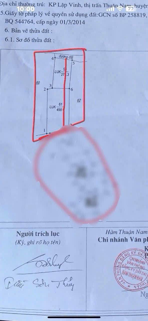 Đất thổ cư 600m² Thị trấn Thuận Nam, giá 220 triệu - Sổ hồng riêng, đường ô tô