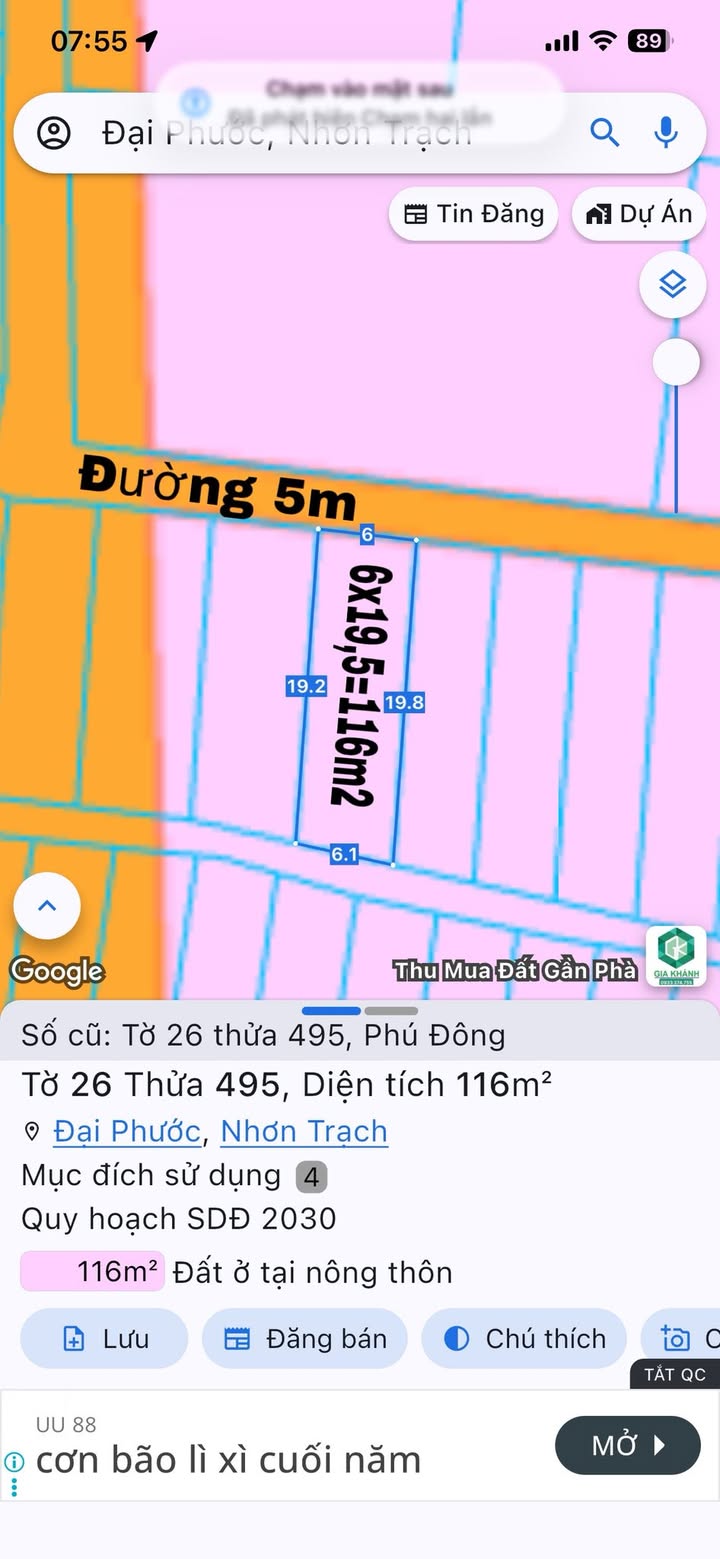 Đất nền thổ cư Đại Phước 116m² giá 2 tỷ - Gần ủy ban và trường học!