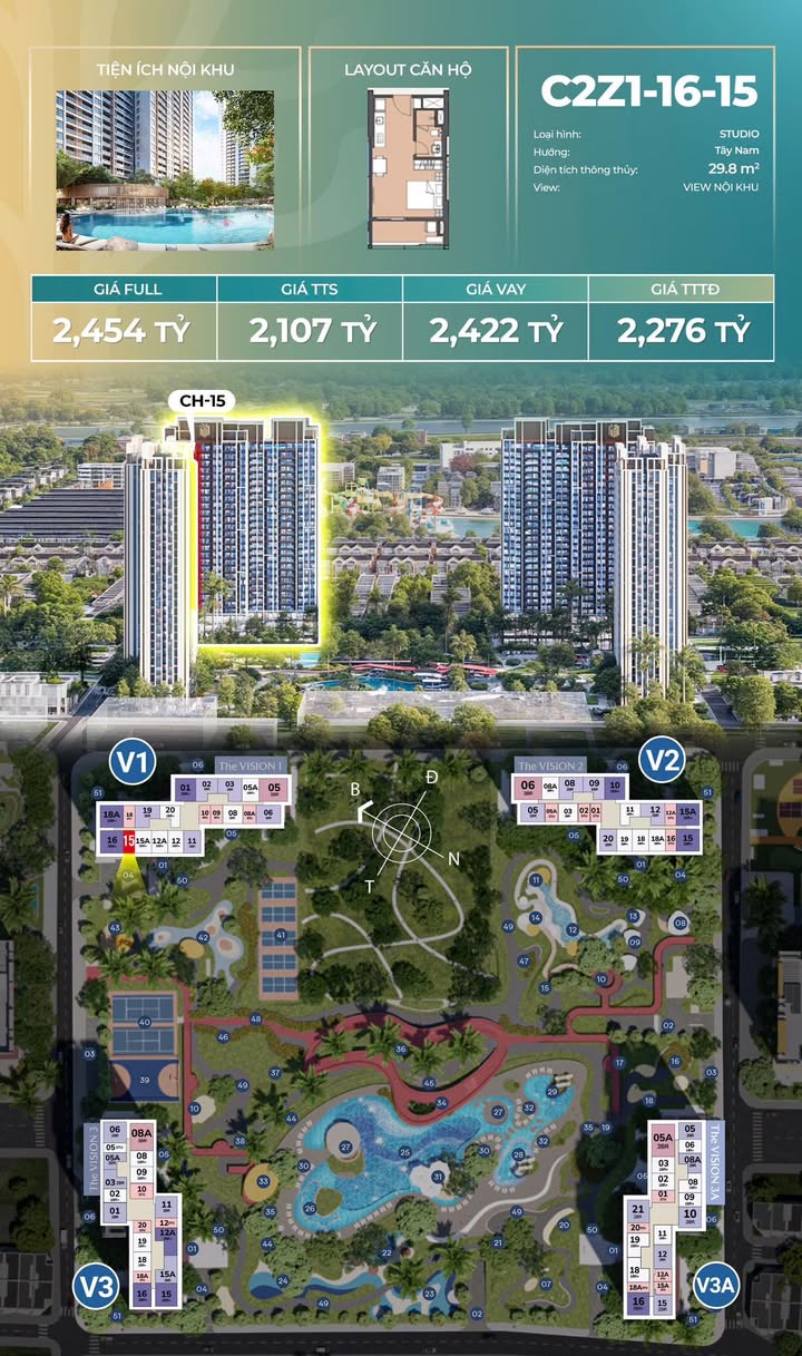 Căn hộ Studio tại Masterise Era Landmark Vinhome Oceanpark 29.8m² giá 2.107 tỷ - Không thể bỏ lỡ!