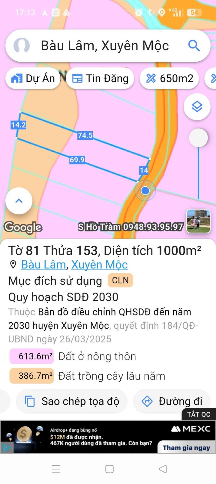 Đất nền Bàu Lâm Xuyên Mộc 1000m² giá 799 triệu - Đầu tư lý tưởng!