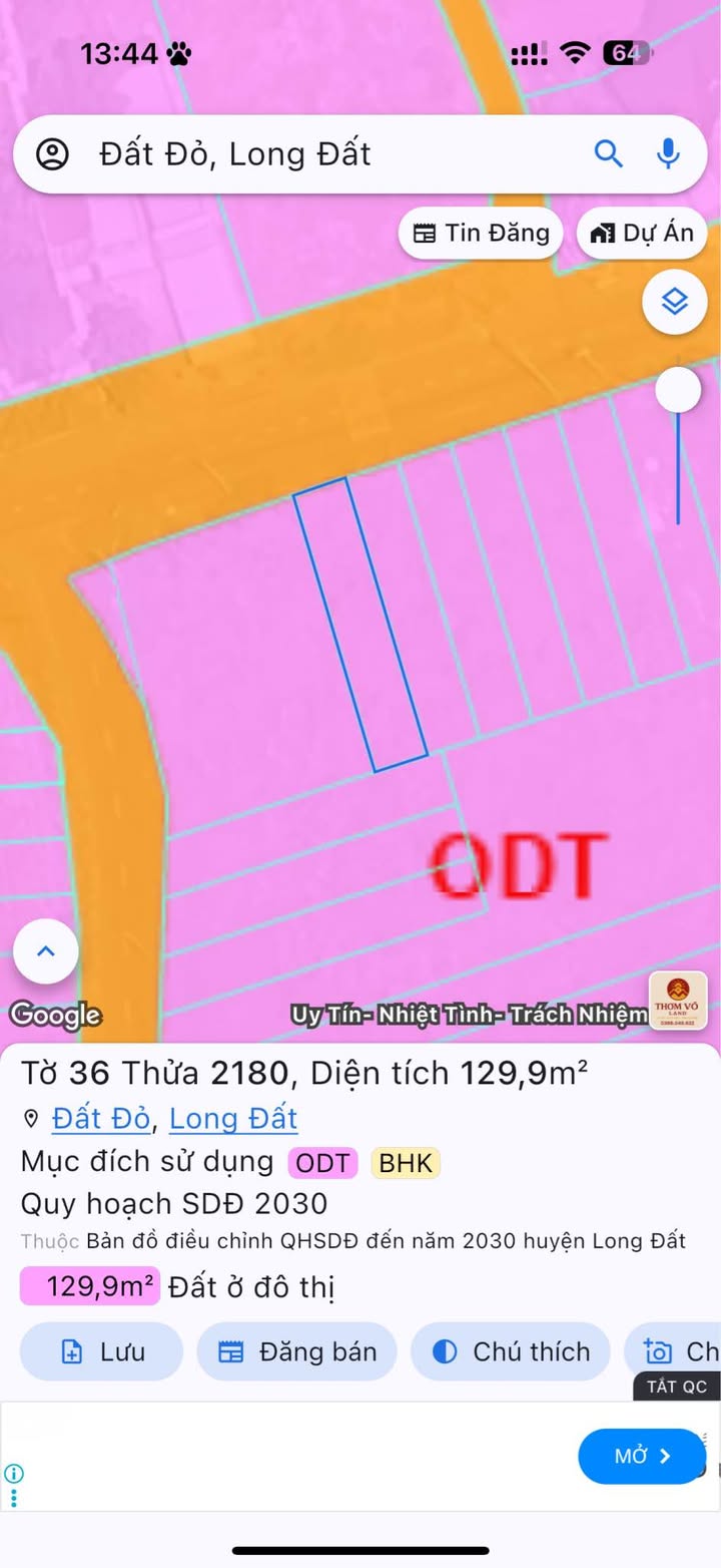 Đất nền trung tâm thị trấn Đất Đỏ 129,9m² giá 1,56 tỷ - Cơ hội không thể bỏ lỡ!
