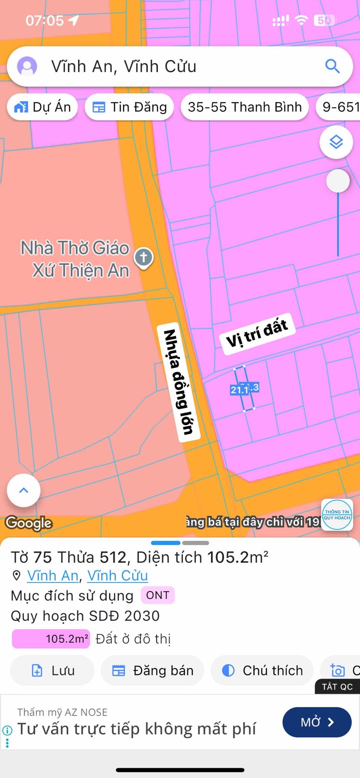 Đất thổ cư đường Nhựa Đồng Lớn KP2 Vĩnh An 105m² giá 700 triệu - Sổ đỏ chính chủ!