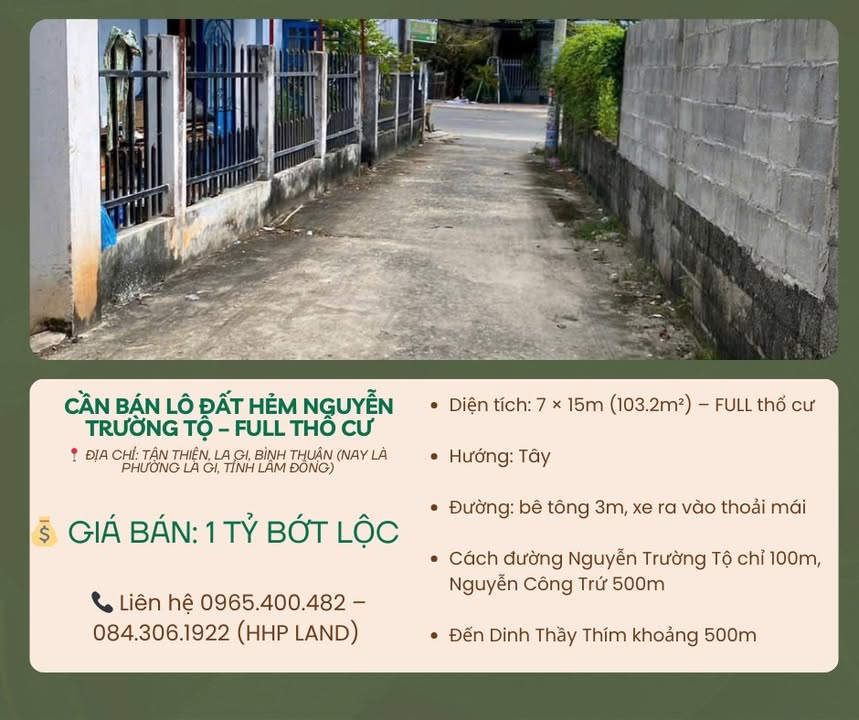 Đất nền La Gi 103m² giá 1 tỷ - Sổ hồng chính chủ, đầu tư sinh lời!