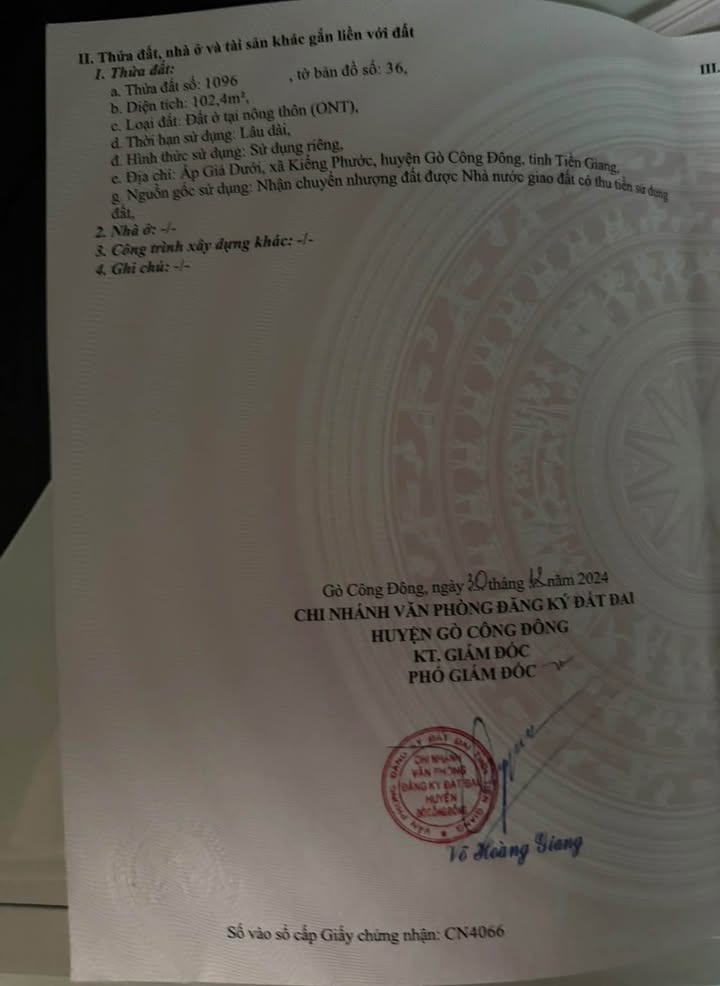 Đất thổ cư 102m² tại xã Gia Thuận, Gò Công Đông - Giá chỉ 250 triệu!