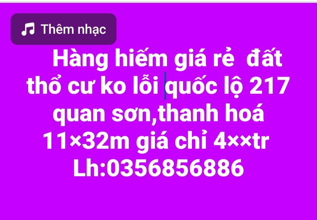 Đất thổ cư 352m² Quốc lộ 217, Quan Sơn - Giá chỉ 4x triệu, không thể bỏ lỡ!