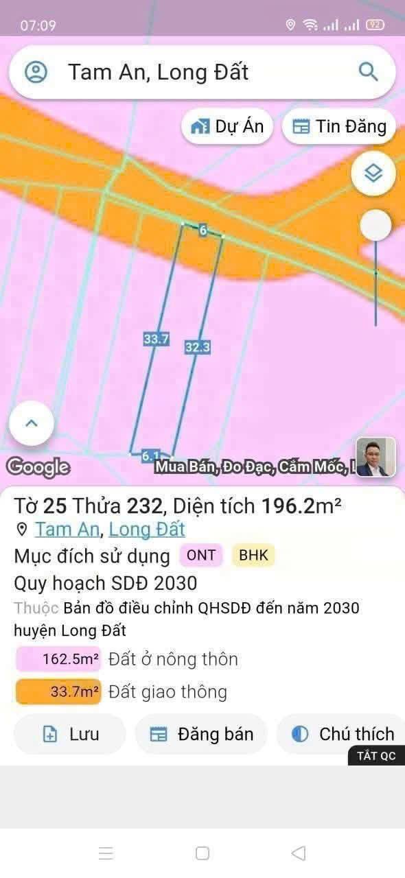 Đất nền xã Tam Phước, Long Điền 198m² chỉ 1.25 tỷ - Đường nhựa, tiện ích đầy đủ!