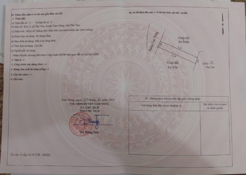 Đất Thổ Cư 160m² tại Thọ Văn - Tam Nông chỉ 300 triệu - Đường rộng 5m, nở hậu!