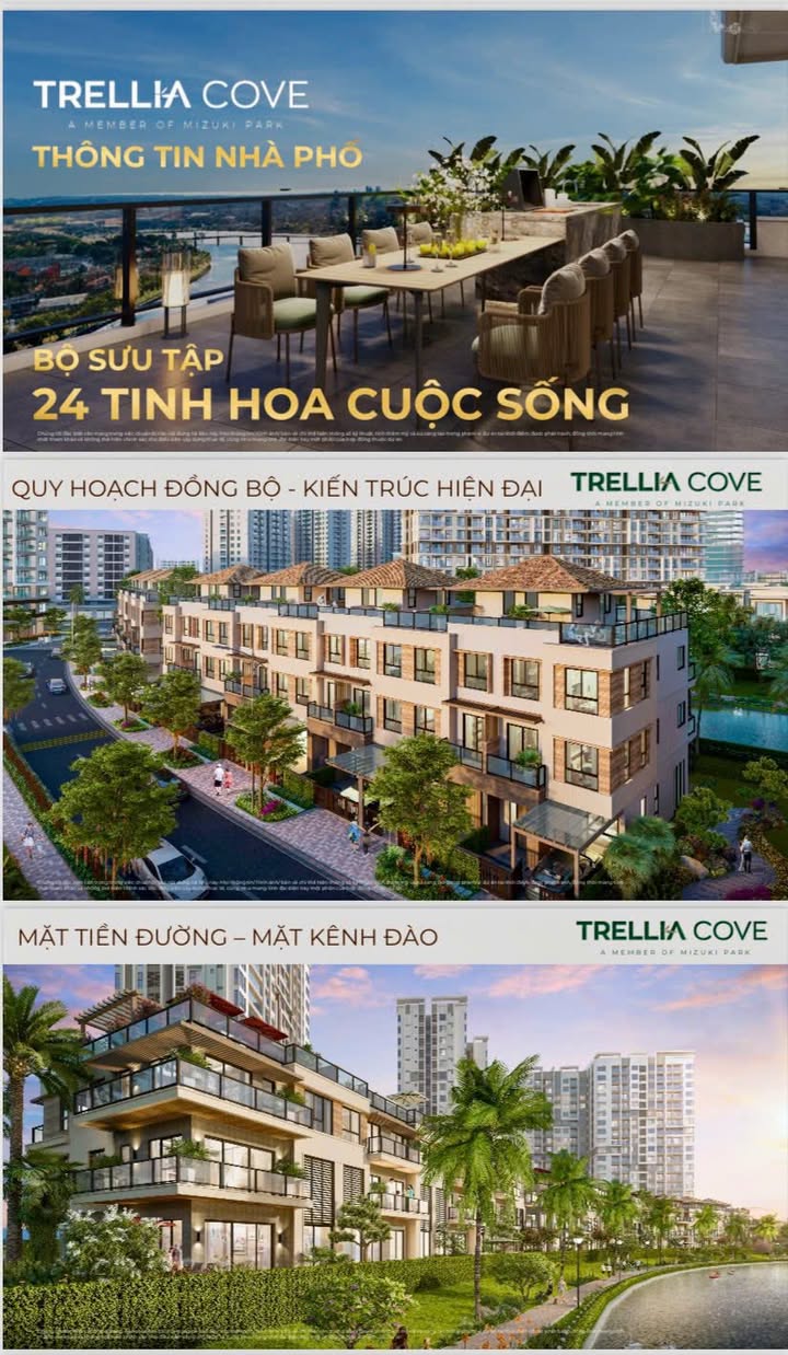 Nhà phố Kênh Đào Trellia Cove Bình Chánh 126m² giá 19.7 tỷ - Tận hưởng cuộc sống ven kênh xanh mát!
