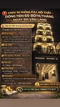 Chính chủ bán căn hộ cho thuê 14 phòng tại Gò Vấp - Dòng tiền 65 triệu/tháng!