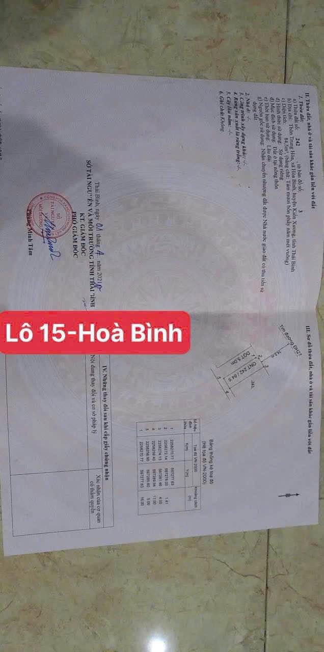 Đất lô góc 3 mặt tiền Hòa Bình, Kiến Xương 85m² giá chỉ 640 triệu - Cơ hội đầu tư tuyệt vời!