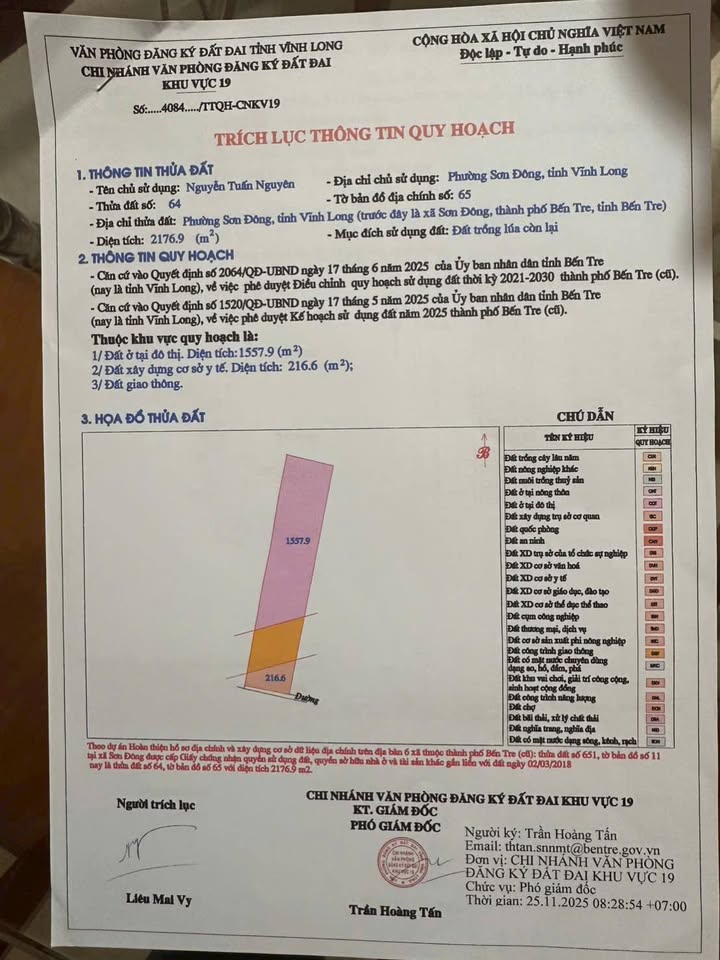 Đất đầu tư xã Sơn Đông, TP. Bến Tre 2166m² giá 4.765 tỷ - Cơ hội sinh lời an toàn!