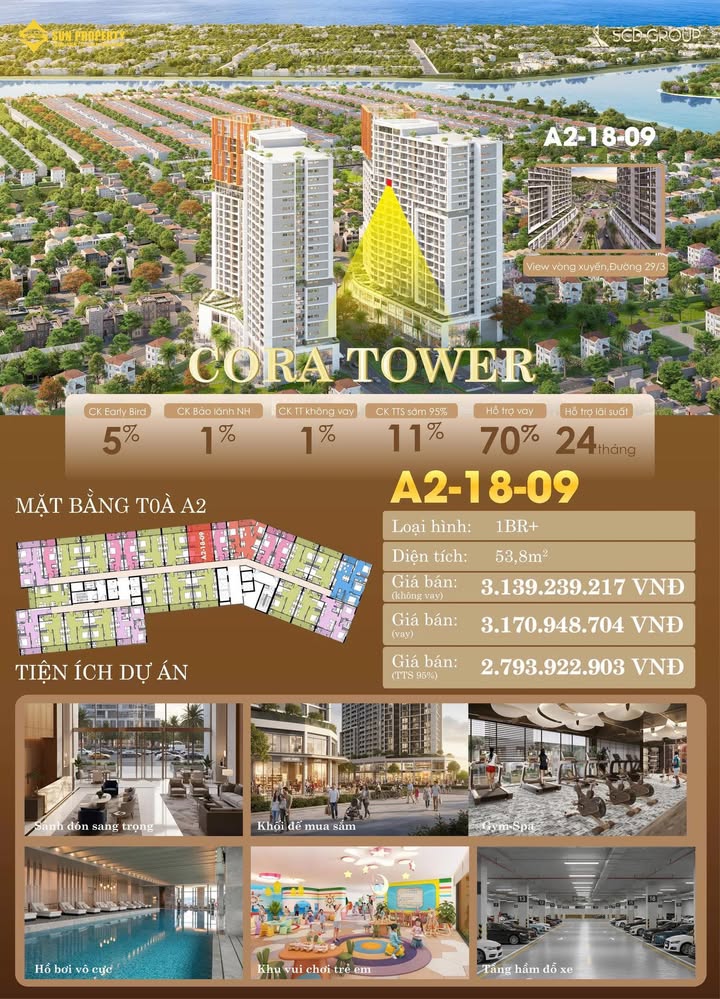 Căn hộ Cora Tower Đà Nẵng 53m² giá thỏa thuận - View đài phun nước tuyệt đẹp!