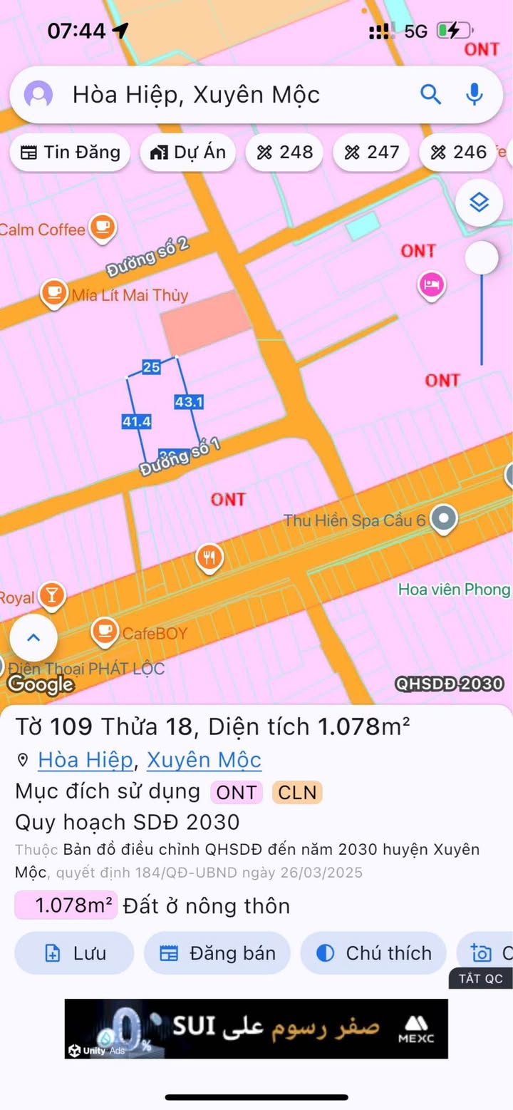 Đất vị trí đẹp Hòa Hiệp, Xuyên Mộc, BRVT 1075m² giá 4 tỷ - Đầu tư sinh lời ngay!