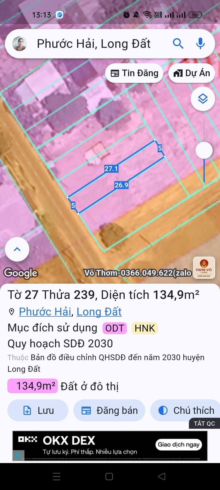 Đất thổ cư Phước Hải 135m² giá 1.6 tỷ - Sổ đỏ chính chủ, thương lượng ngay!