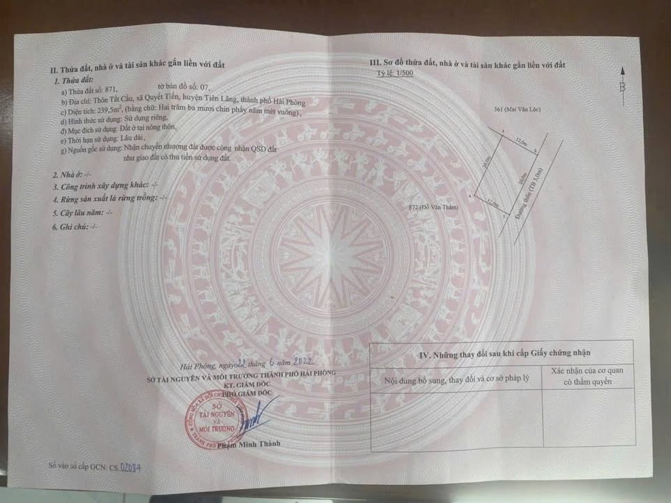 Đất nền 240m² tại xã Quyết Tiến, Tiên Lãng - Giá chỉ 2.88 tỷ, cơ hội đầu tư tuyệt vời!