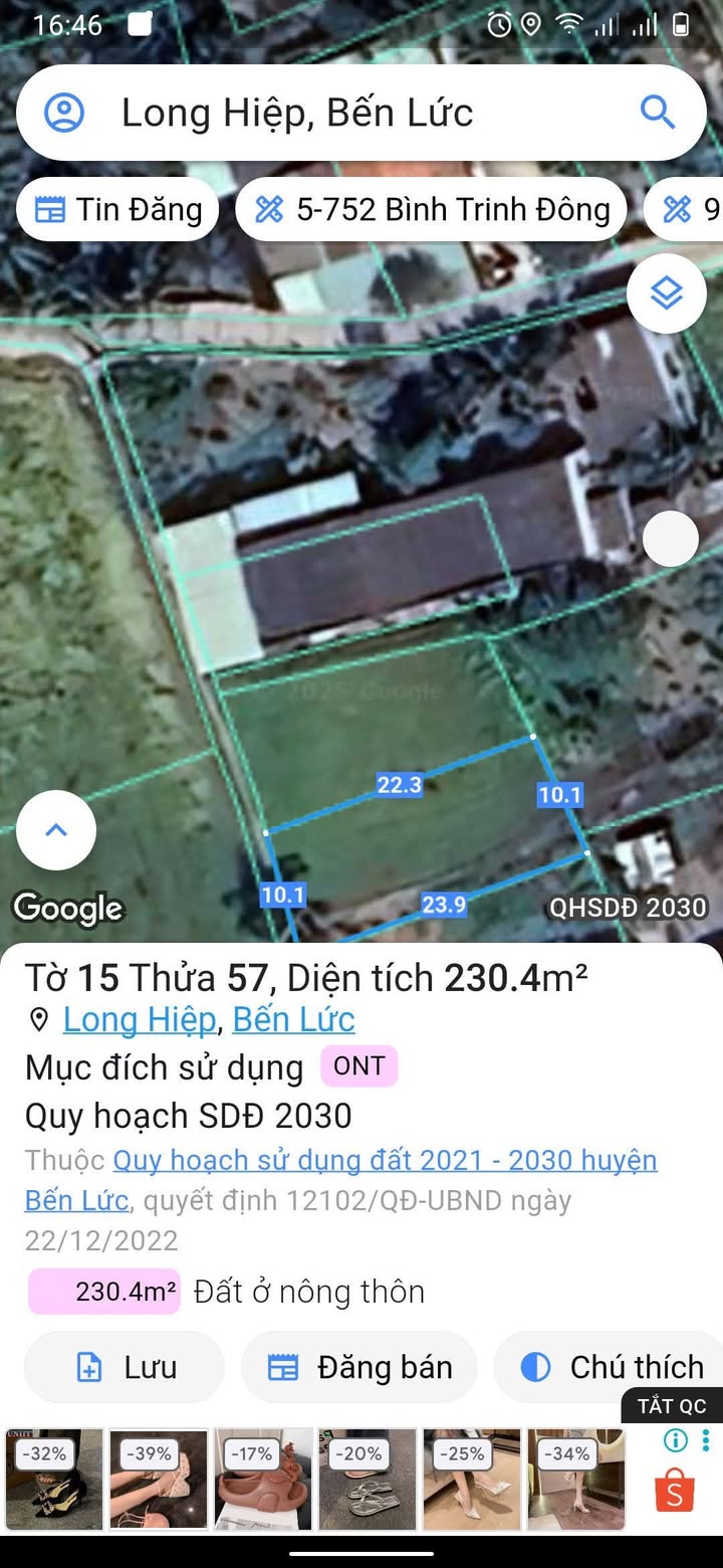 Đất thổ cư ấp Lò Gạch, Bến Lức 230m² giá 1.5 tỷ - Tiềm năng đầu tư lớn!