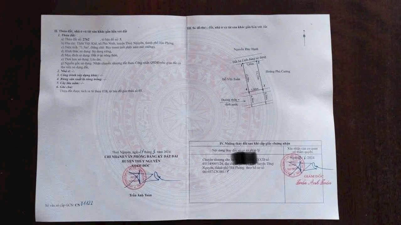 Đất nền chính chủ Phù Ninh, Thủy Nguyên 71.5m² giá 700 triệu - Pháp lý rõ ràng!