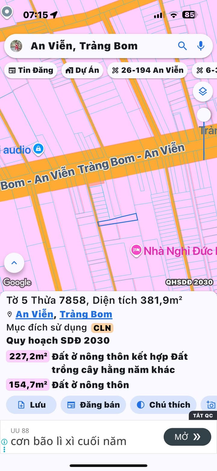 Đất thổ cư An Viễn, Trảng Bom 302m² giá 1.75 tỷ - Cơ hội đầu tư tuyệt vời!