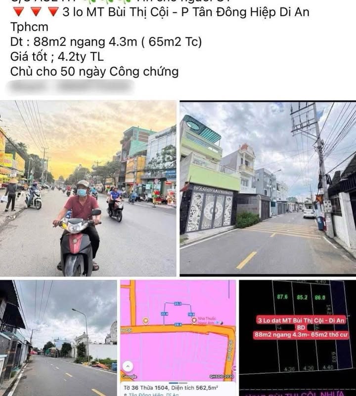 Đất thổ cư 86m² mặt tiền đường Bùi Thị Cội, Dĩ An - Giá chỉ 3 tỷ!