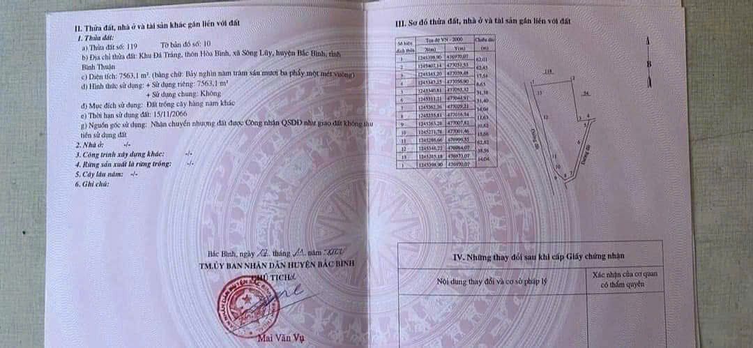 Đất nền Sông Lũy Bắc Bình 7500m² giá chỉ 1.2 tỷ - Mặt tiền đường bê tông rộng rãi!