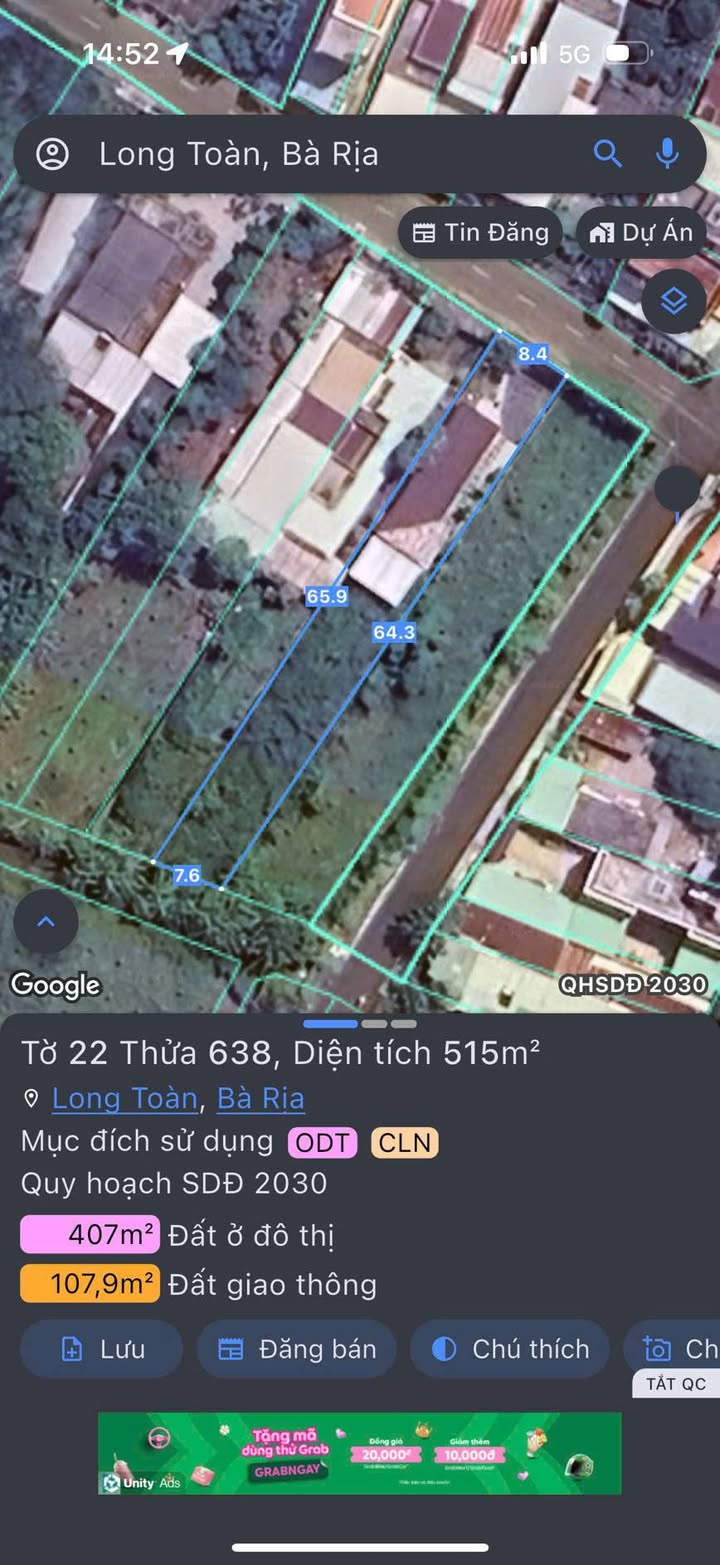 Nhà vườn Long Toàn Bà Rịa 520m² giá 6.5 tỷ - Mặt tiền đường nhựa thuận lợi!