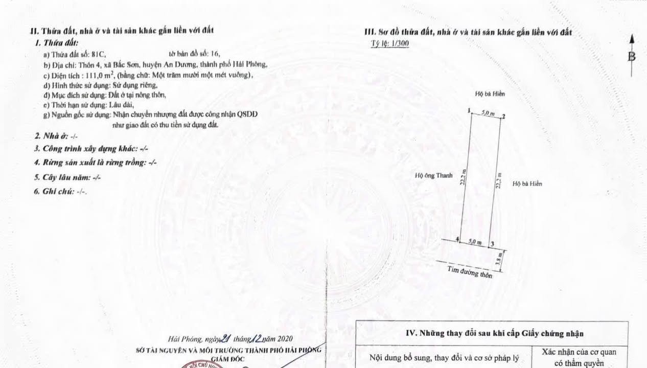Đất nền chính chủ tại TDP 4, An Dương, Hải Phòng 111m² - Vị trí đẹp, giá tốt!