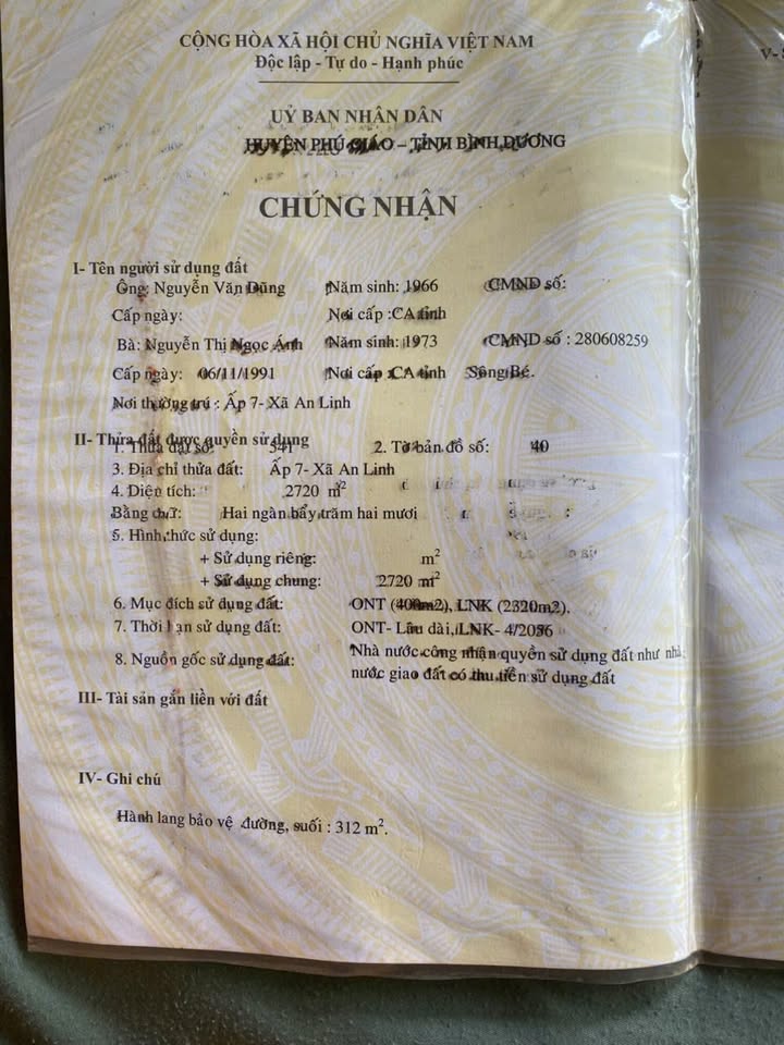 Đất mặt tiền xã An Linh, Phú Giáo, 2720m² giá 4 tỷ - Đầu tư sinh lời!