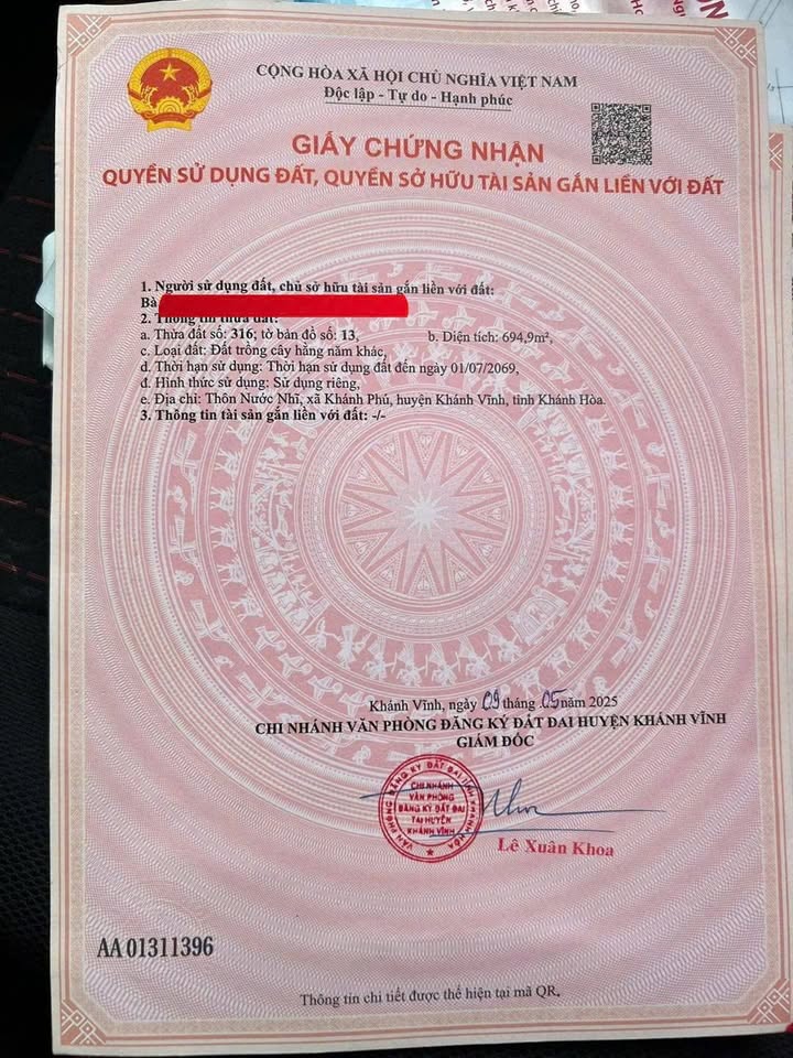 Đất thổ cư Thôn Nước Nhĩ, Khánh Phú 694m² - Ô tô vào tận đất, giá thỏa thuận!