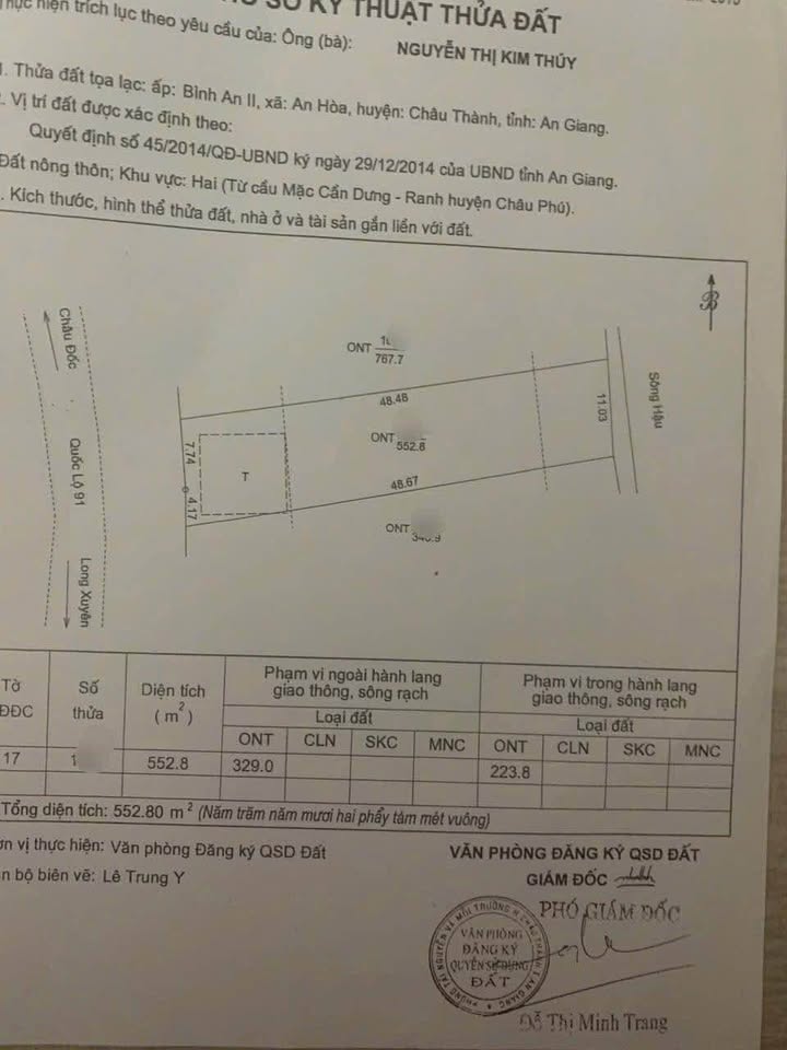 Đất mặt tiền Quốc lộ 91, Châu Thành, An Giang 552m² - Cơ hội đầu tư tuyệt vời!