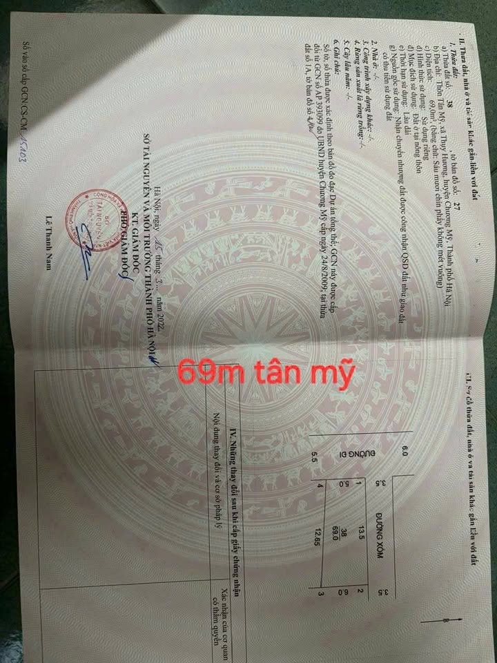 Đất thổ cư 69m² Thụy Hương, Chương Mỹ chỉ 3 tỷ - Đầu tư sinh lời ngay!